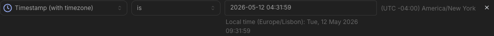 Absolute date filter picker showing values in the project query timezone