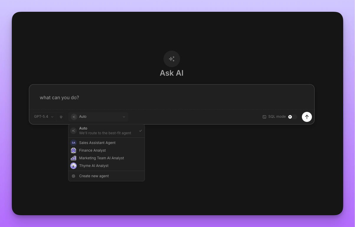 Auto option in the agent selector