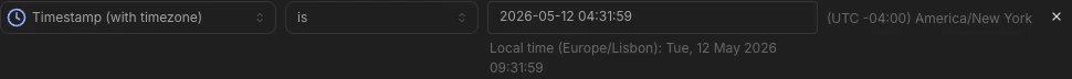 Absolute date filter picker showing values in the project query timezone