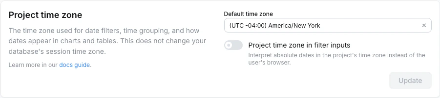 Project query timezone field in Project Settings
