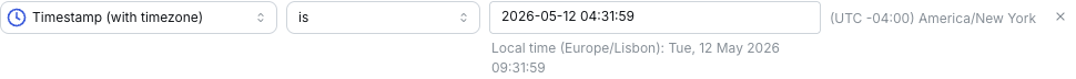 Absolute date filter picker showing values in the project query timezone