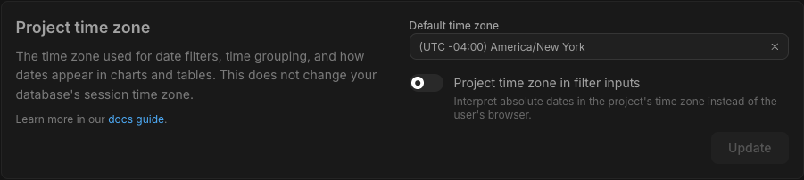 Project query timezone field in Project Settings