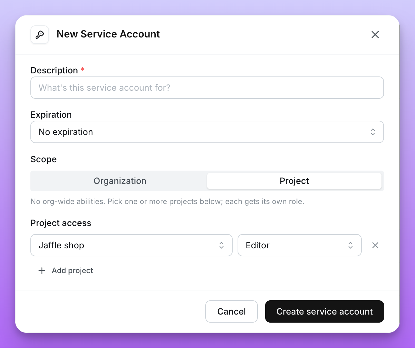 Project-scoped service account