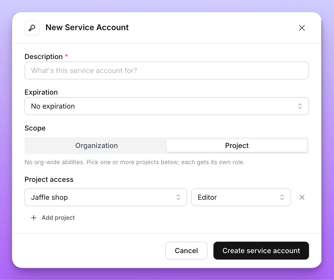 Project-scoped service account