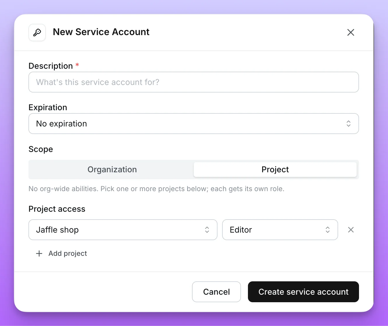 Project-scoped service account