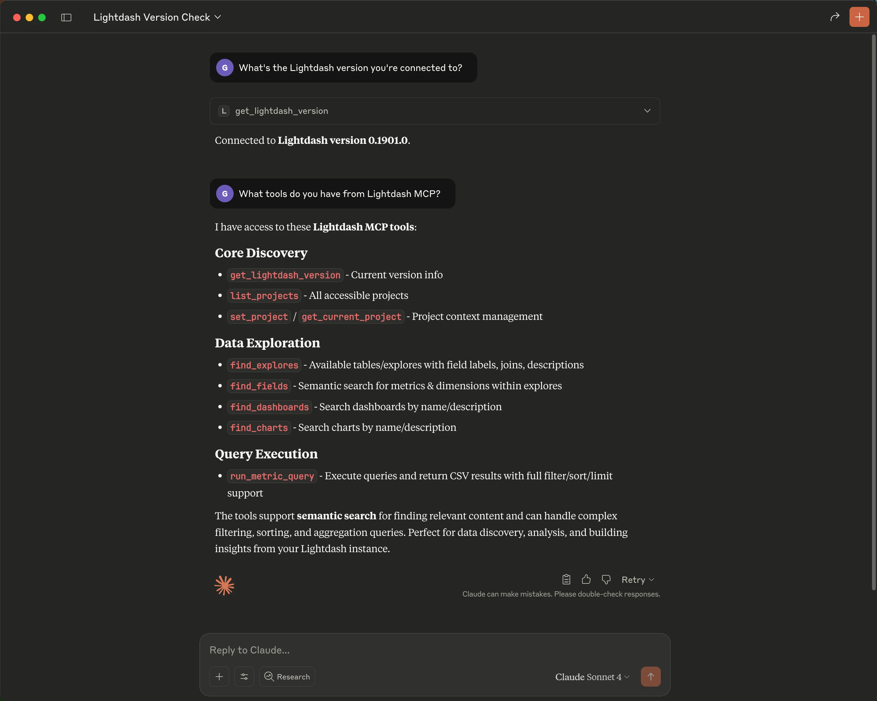 Verifying MCP connection and listing available tools