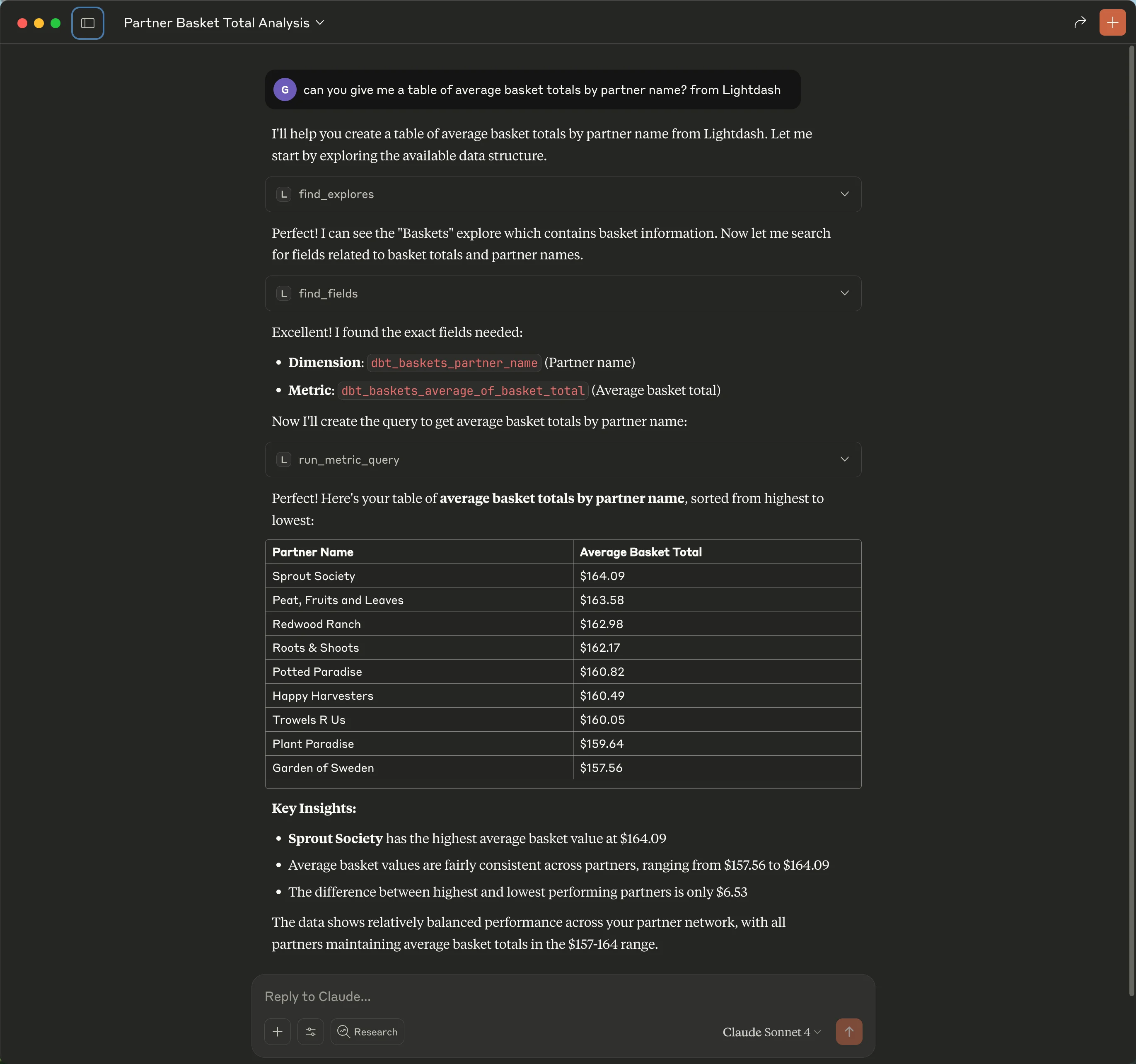 Finding explores and fields, then executing metric queries to analyze data