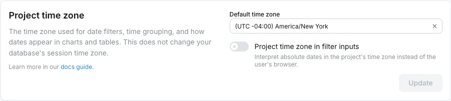 Project query timezone field in Project Settings