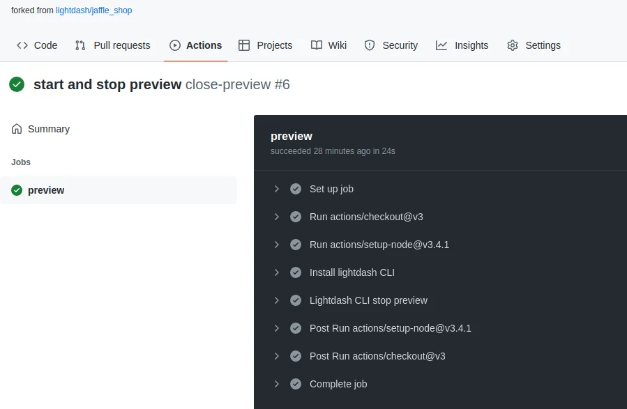 Github actions stop preview