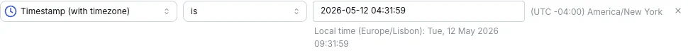 Absolute date filter picker showing values in the project query timezone