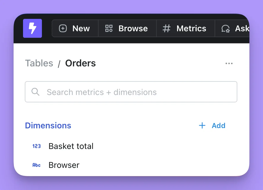 Example image showing orders table in Lightdash