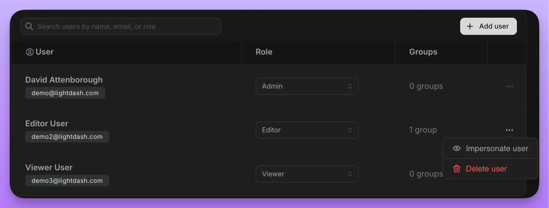 Start impersonating a user
