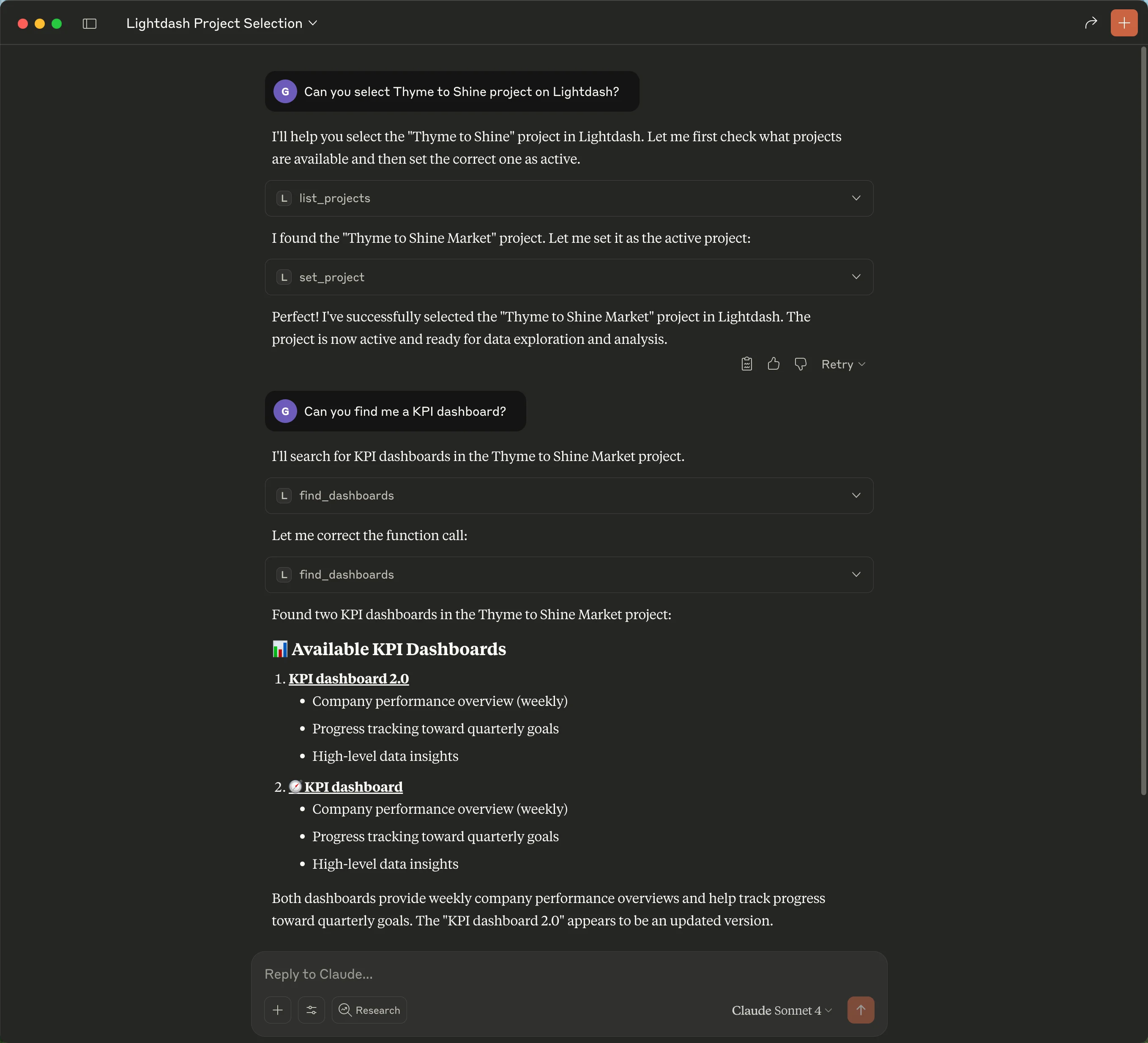 Setting up project context and finding dashboards