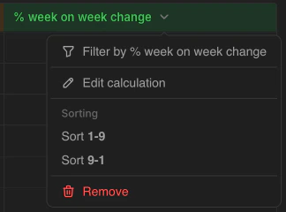 Edit / delete dropdown on a table calculation column header