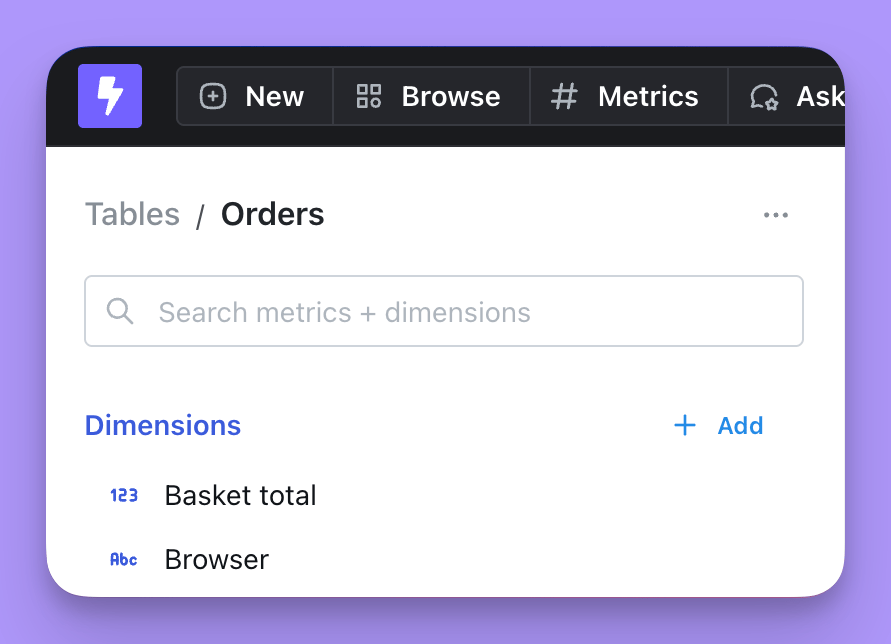 Example image showing orders table in Lightdash