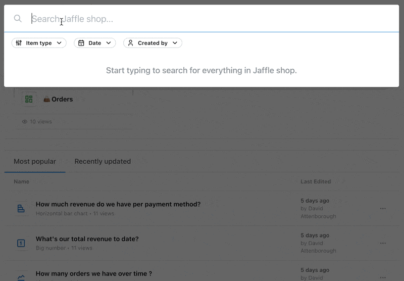 Applying content type and date filters in the search bar