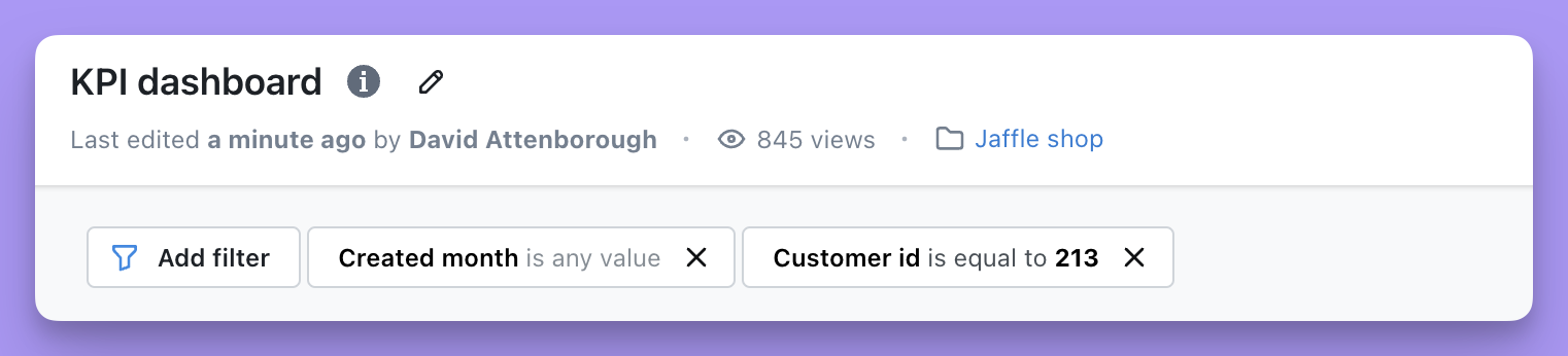 A dashboard filter applied but not yet saved