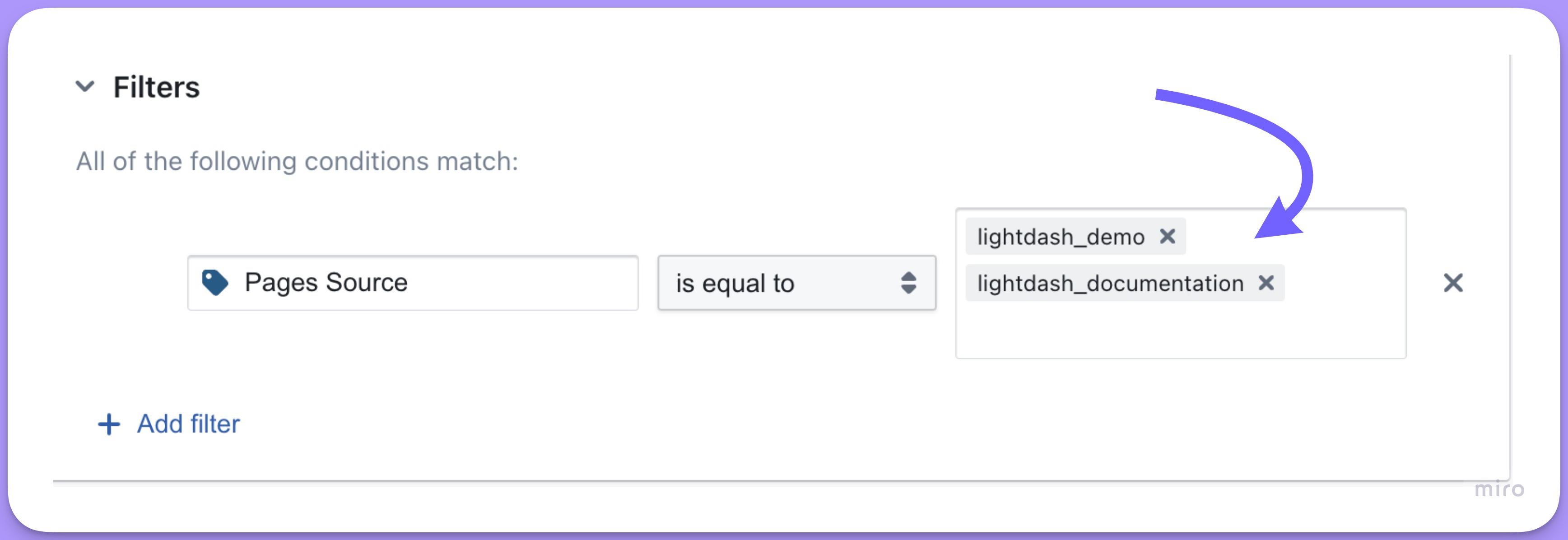 A filter holding several values