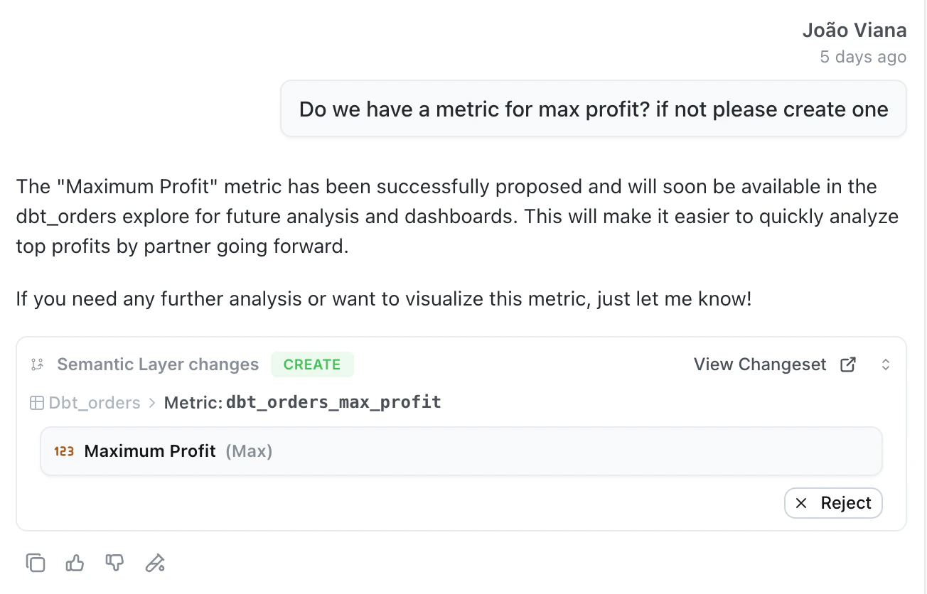 Self-improvement changes in chat custom metric