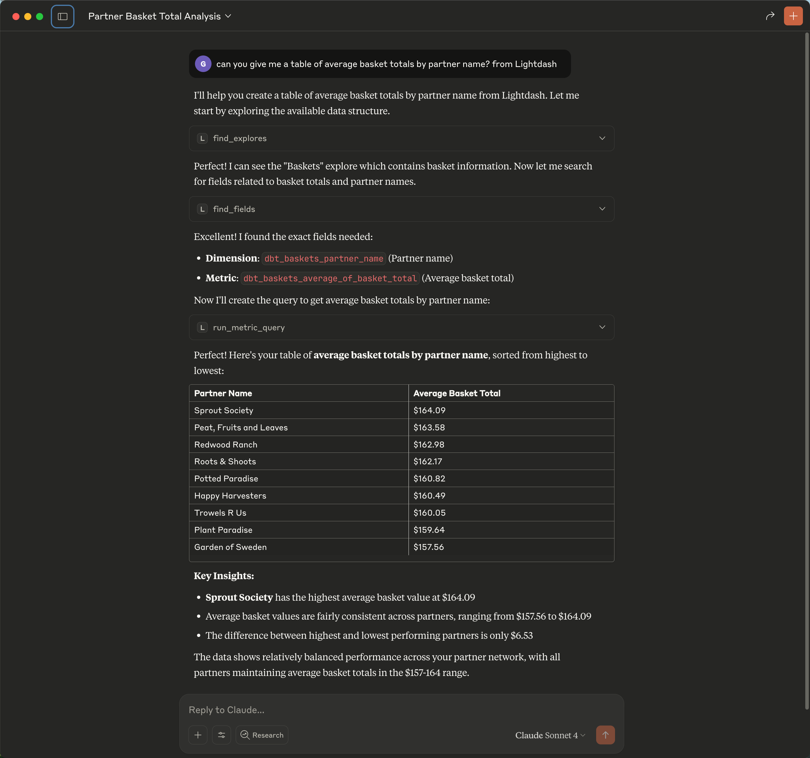 Finding explores and fields, then executing metric queries to analyze data