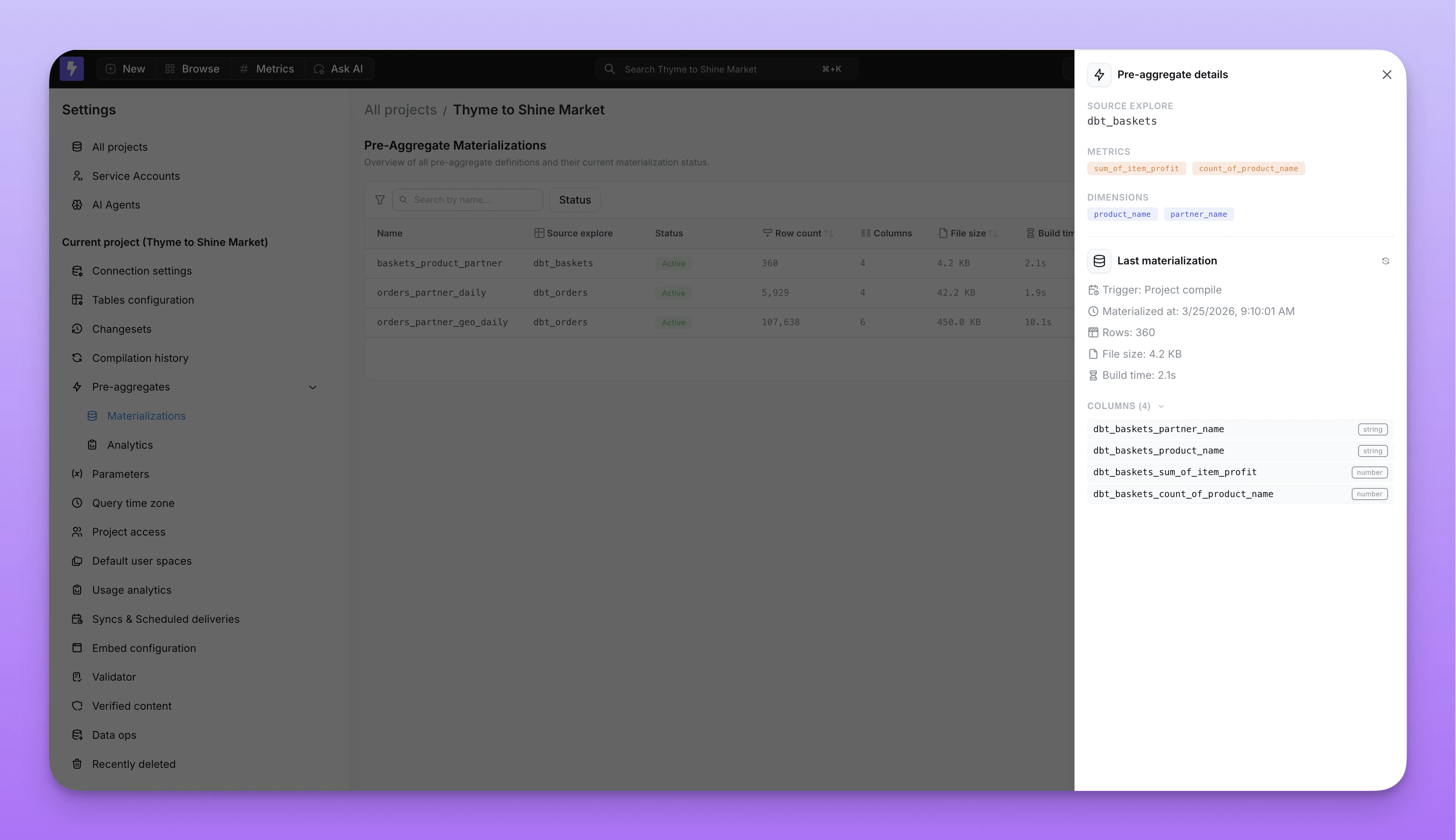 Pre-aggregate materialization detail