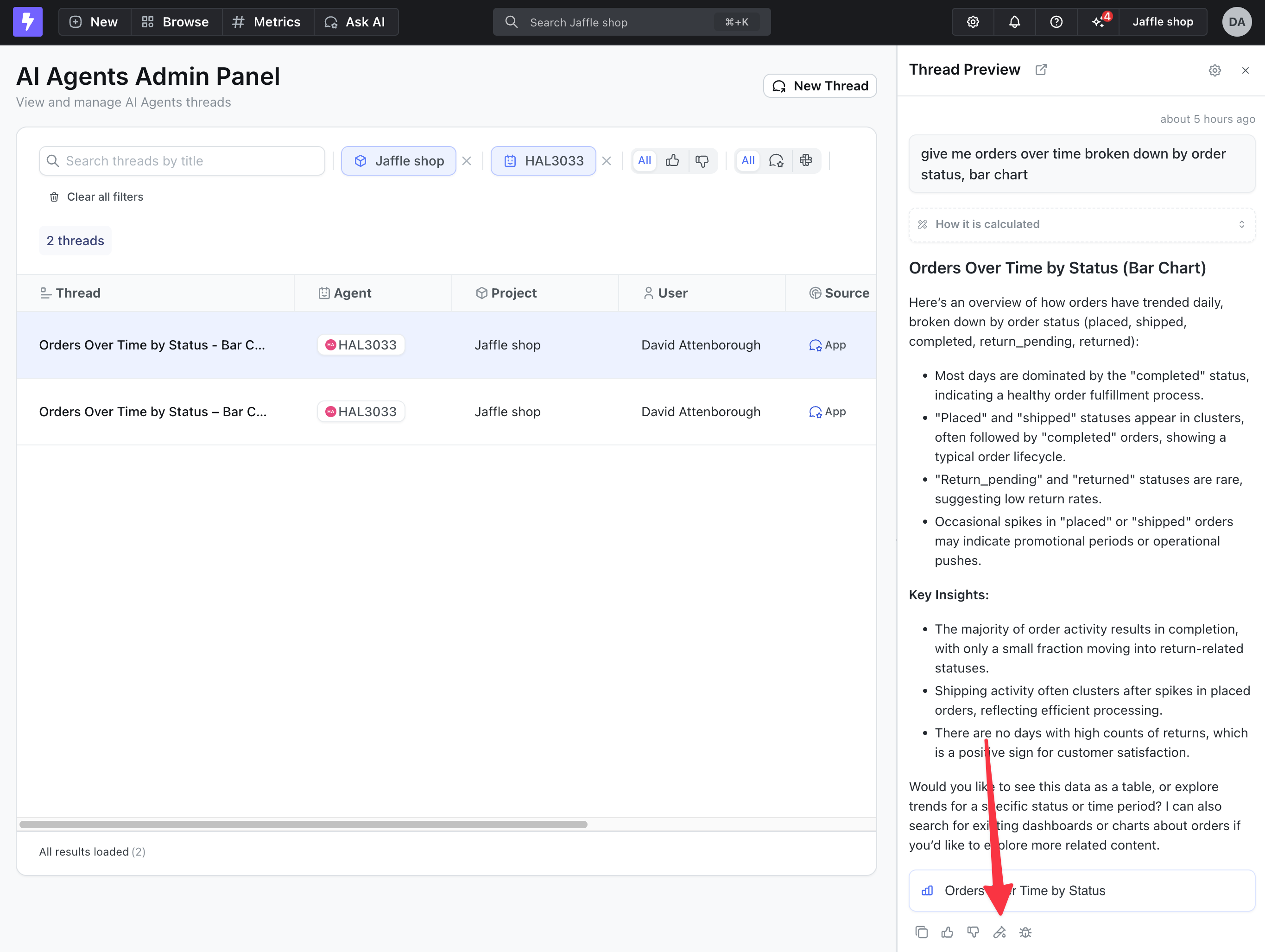 AI Agent evaluation details interface