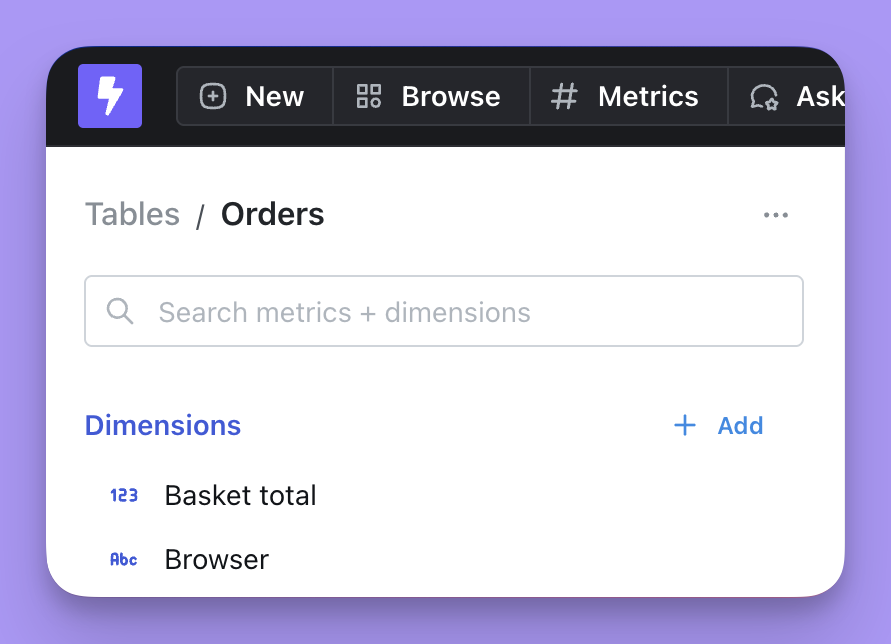 Example image showing orders table in Lightdash