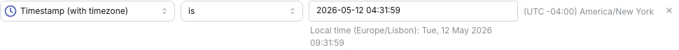 Absolute date filter picker showing values in the project query timezone