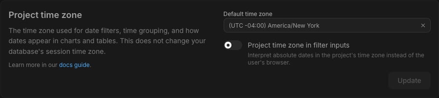 Project query timezone field in Project Settings