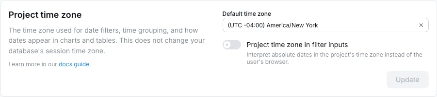 Project query timezone field in Project Settings