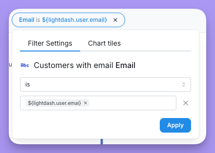 Dashboard filter using a user attribute as its value