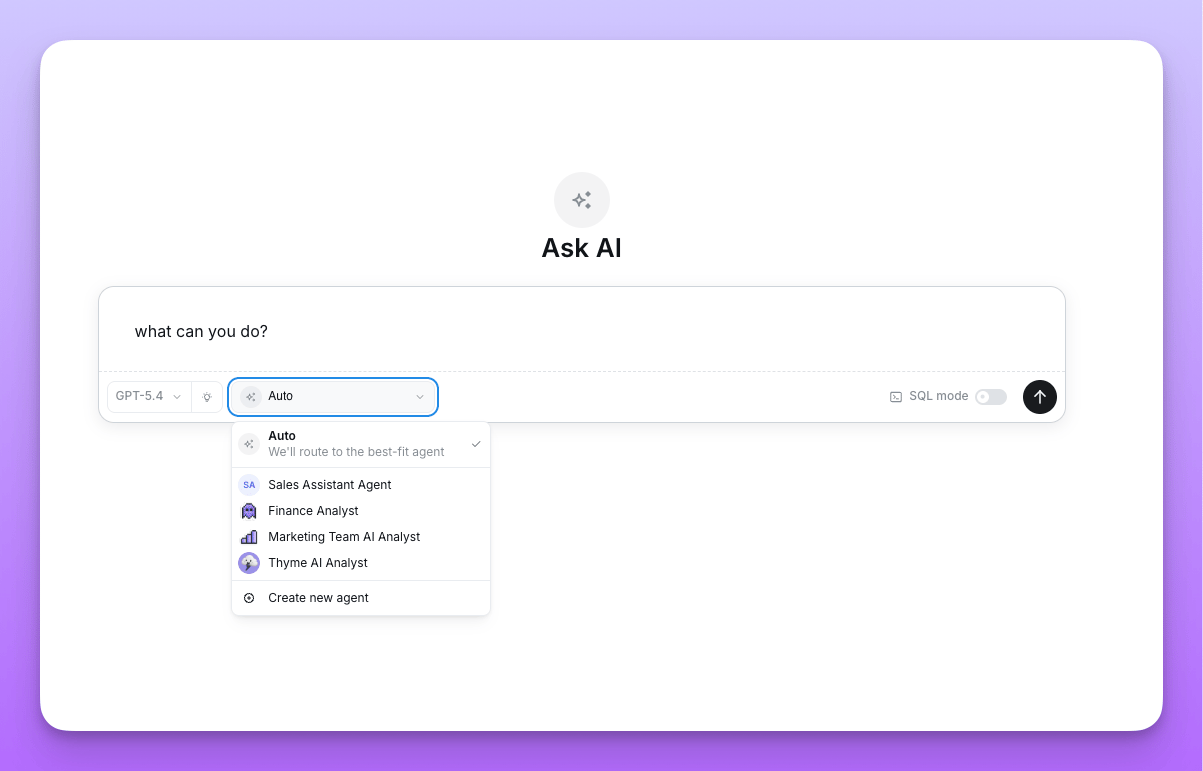 Auto option in the agent selector