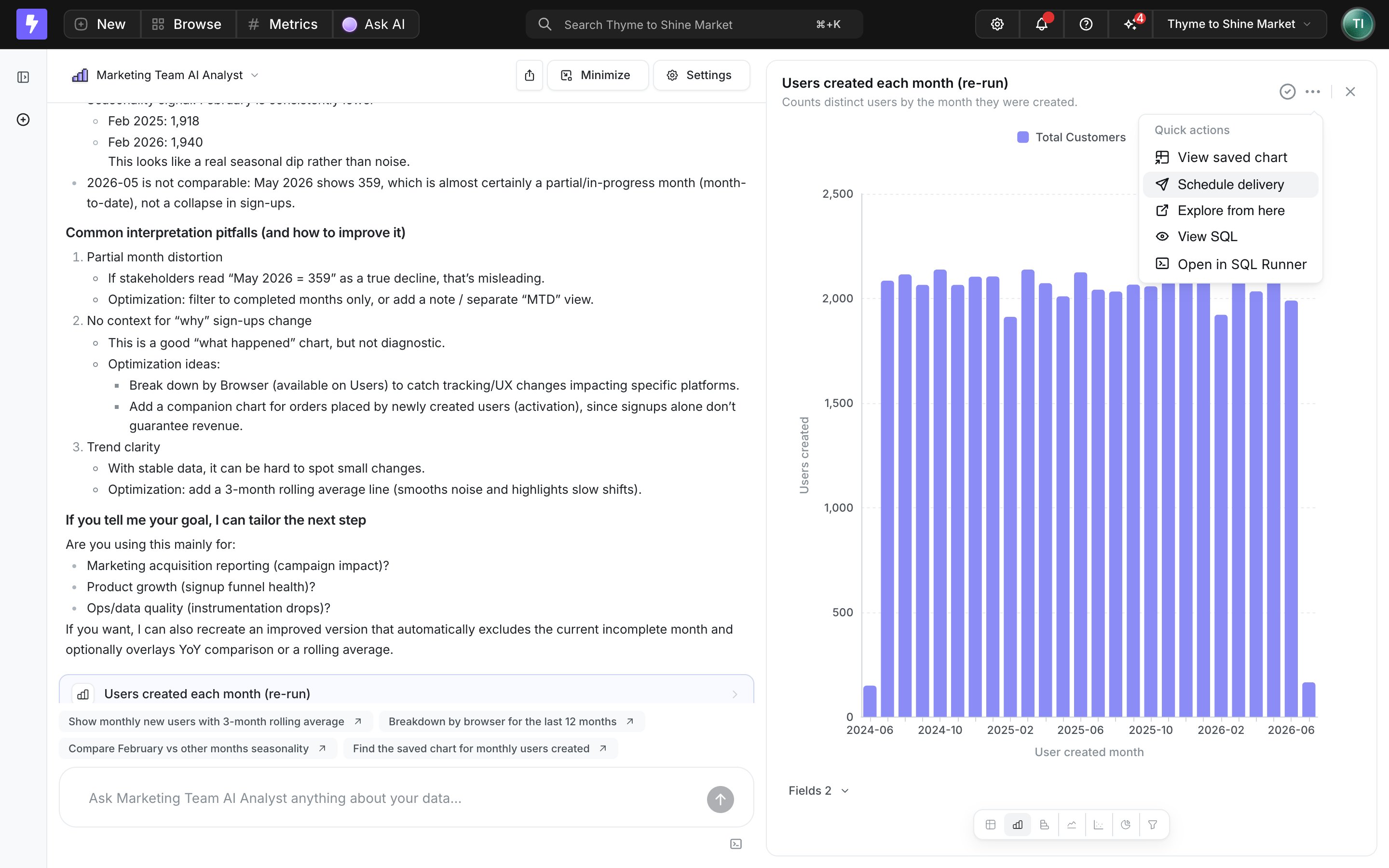 Schedule delivery quick action in an AI agent conversation