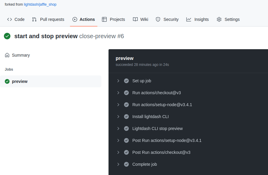 Github actions stop preview