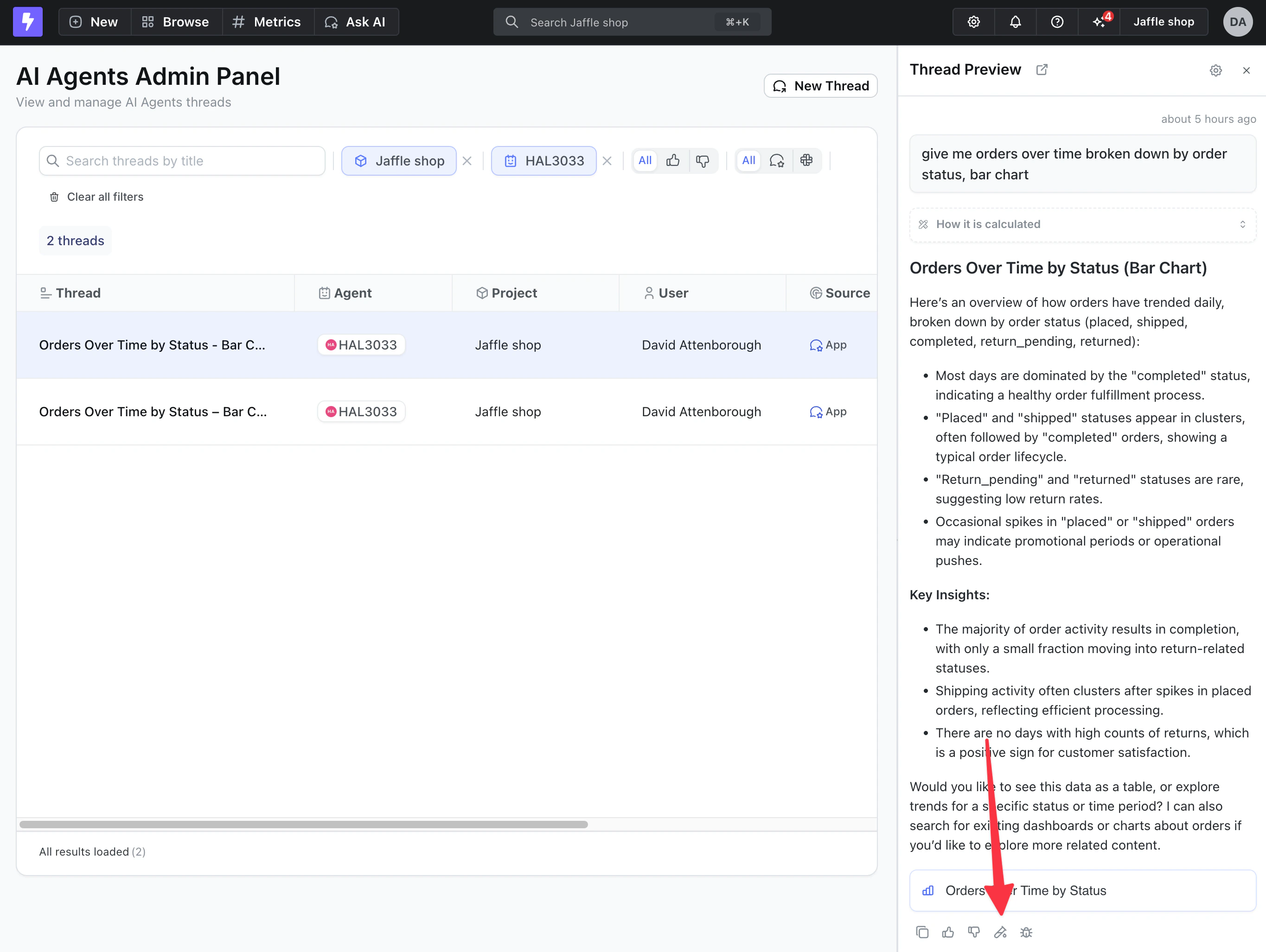 AI Agent evaluation details interface