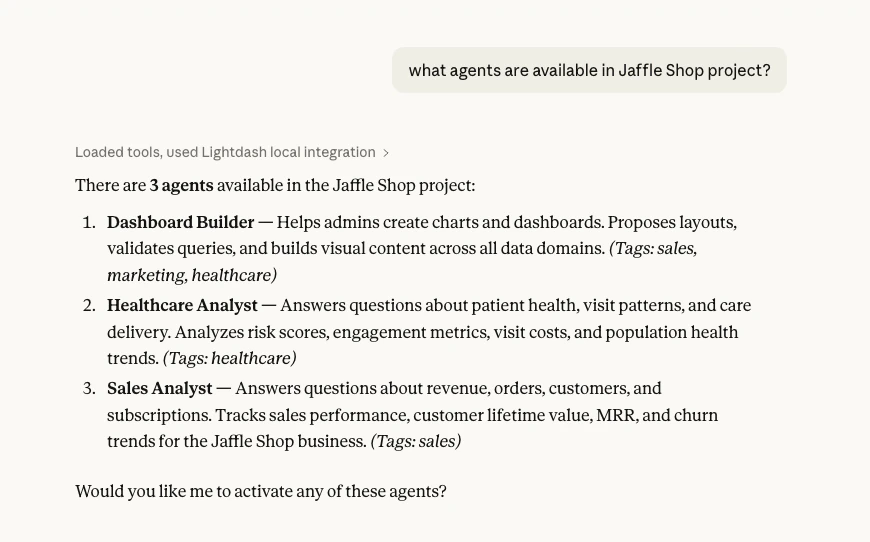 Listing available AI agents in a project