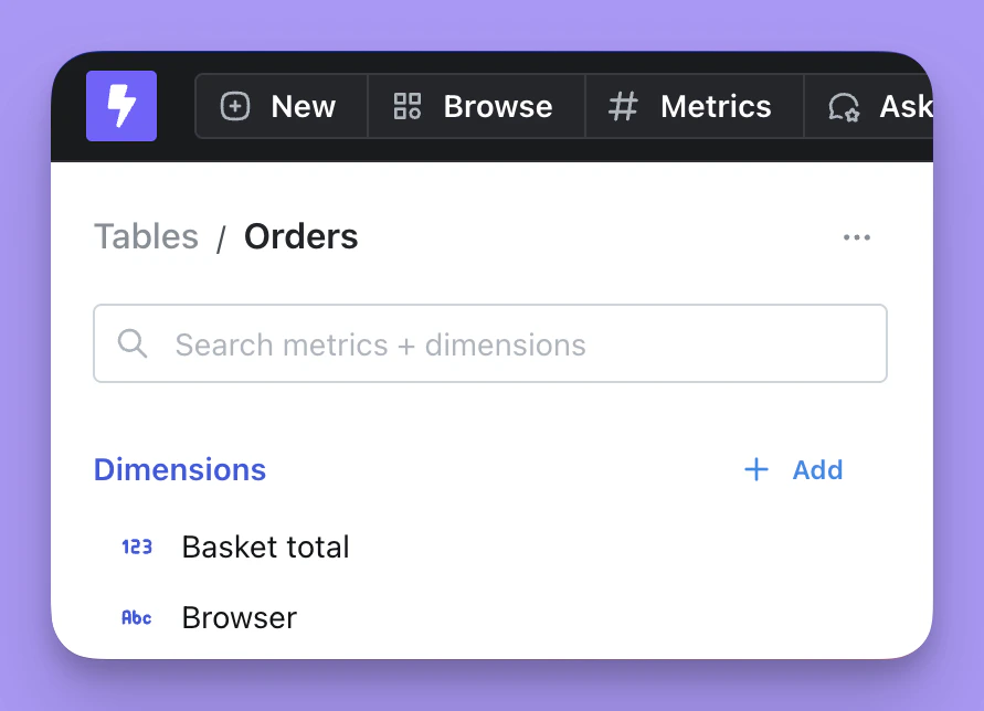 Example image showing orders table in Lightdash