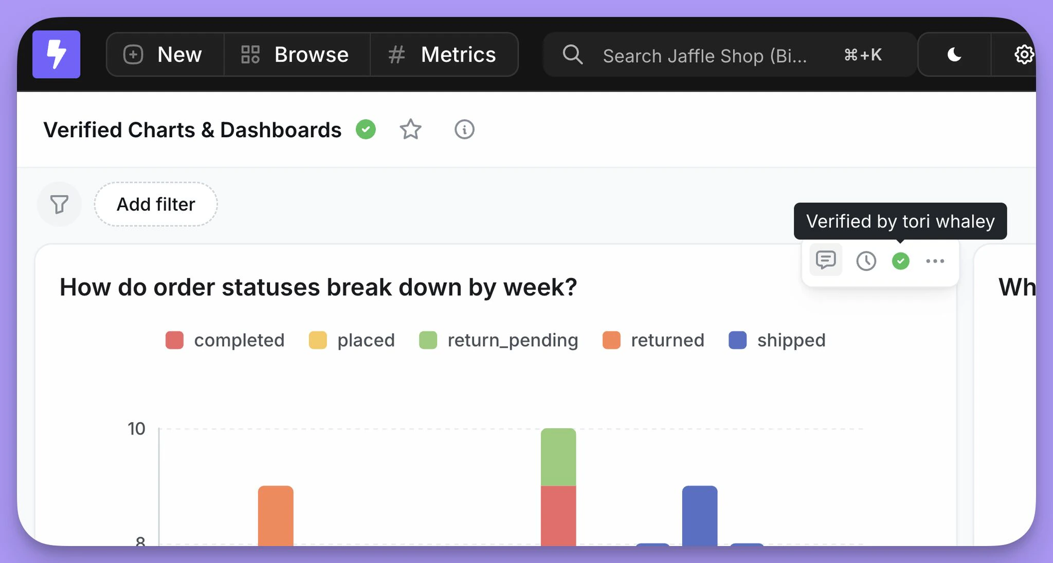 Verified dashboard with green checkmark badge showing 'Verified by tori whaley'