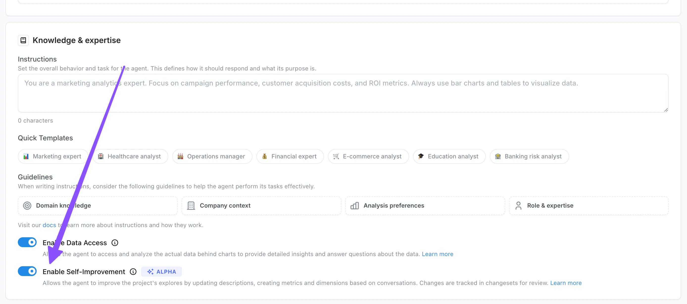 Enable self-improvement toggle