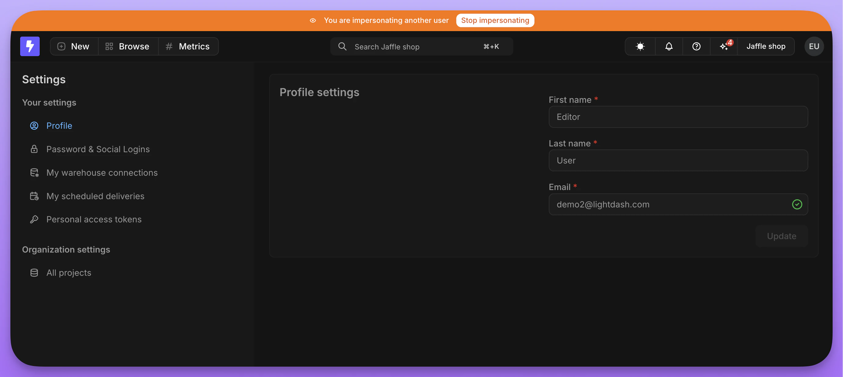 Impersonating a user