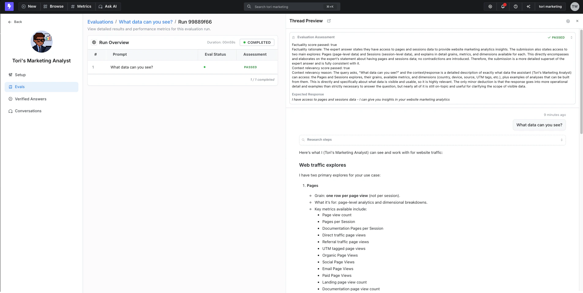 Reviewing evaluation results