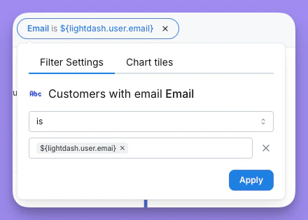 Dashboard filter using a user attribute as its value