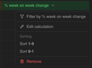 Edit / delete dropdown on a table calculation column header