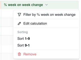 Edit / delete dropdown on a table calculation column header
