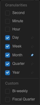 Configuring available date zoom granularities