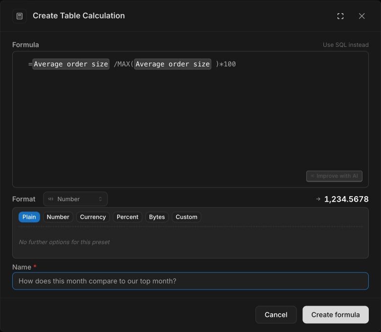 Creating a formula table calculation