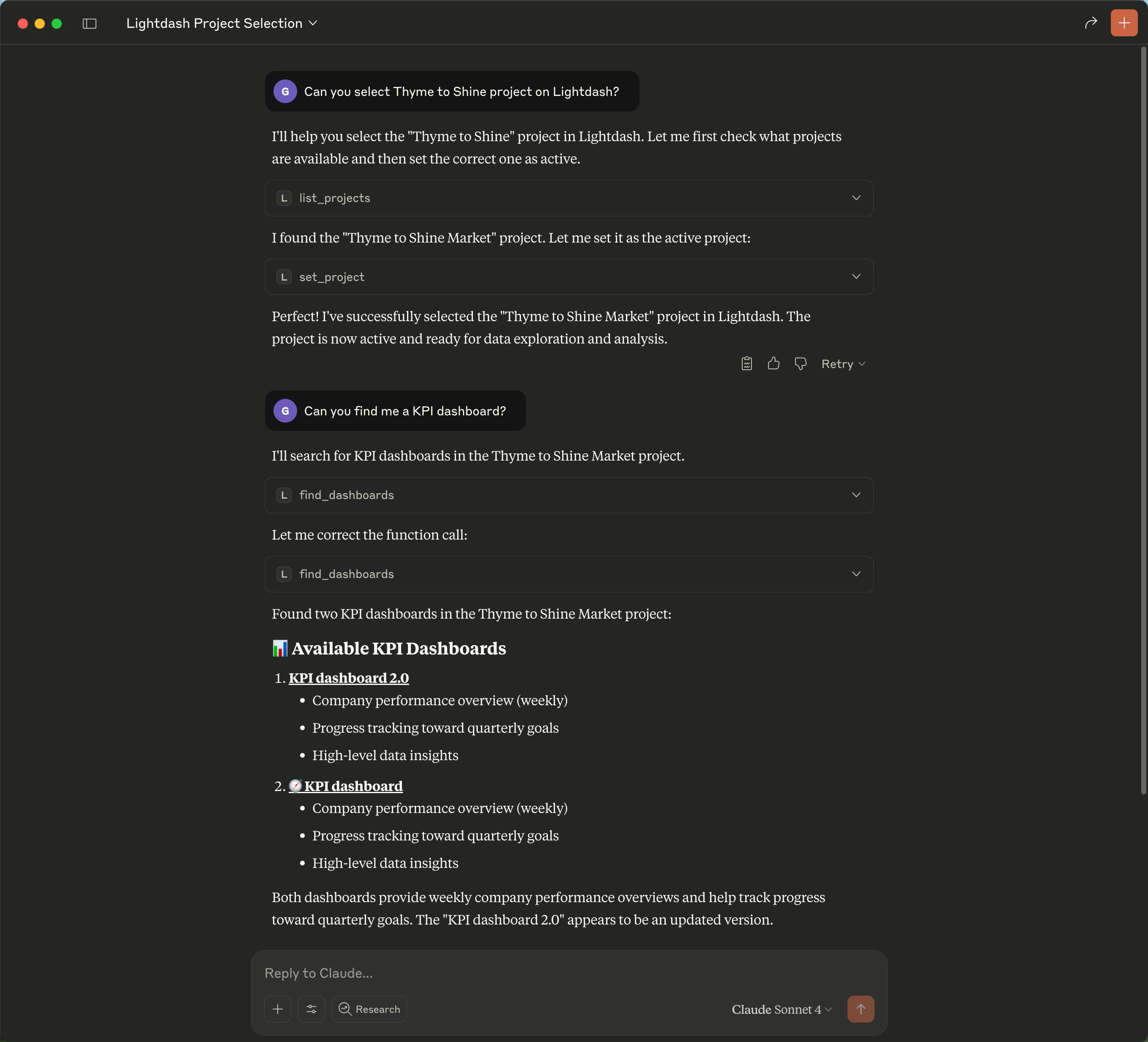 Setting up project context and finding dashboards