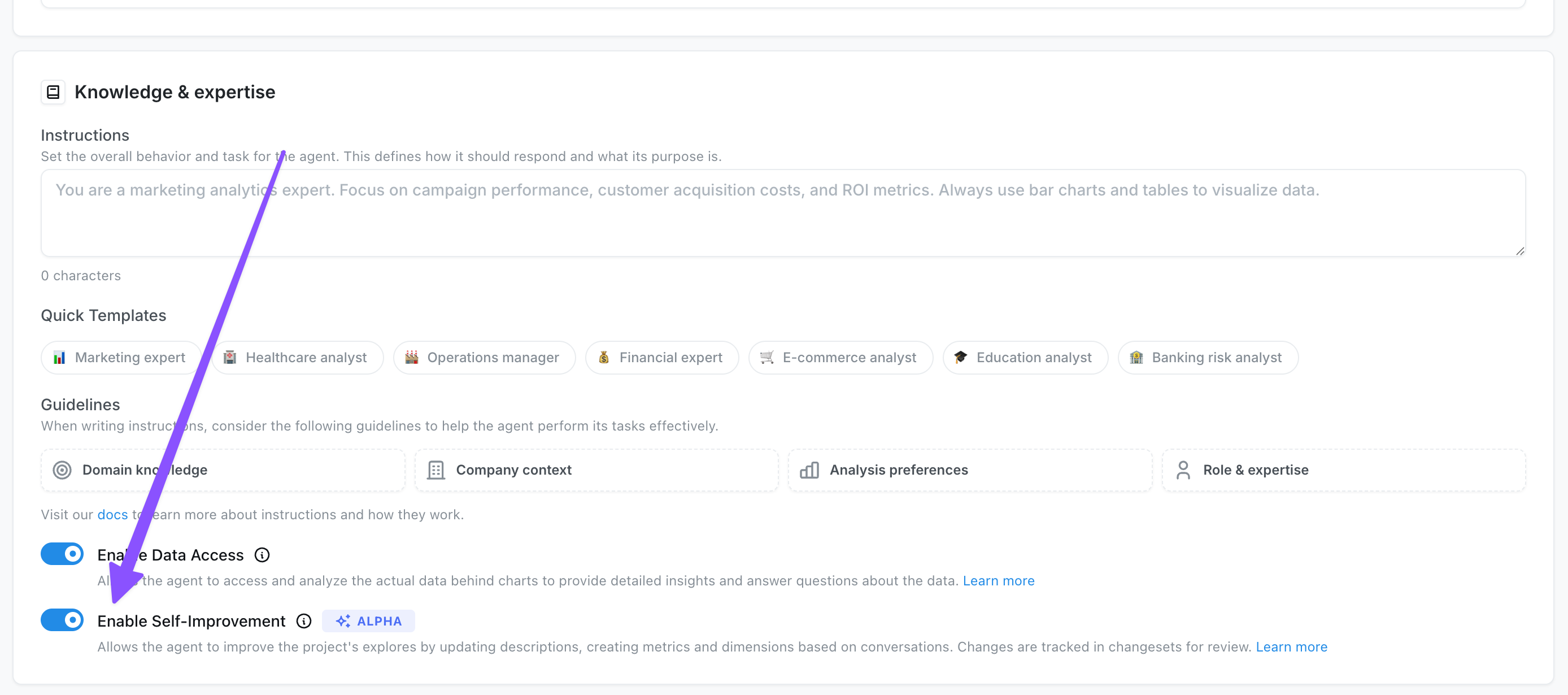 Enable self-improvement toggle