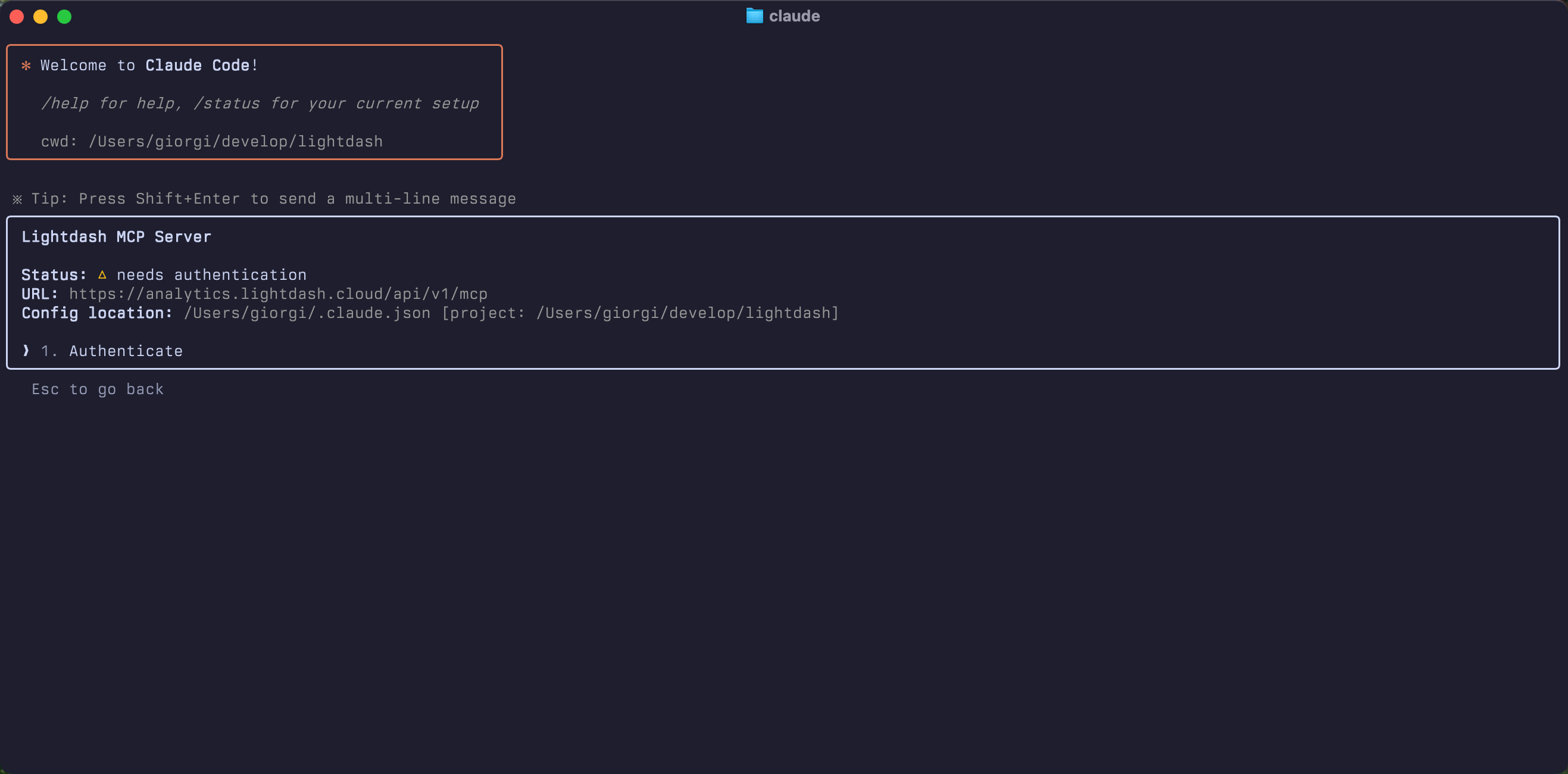 Select Authenticate and hit Enter
