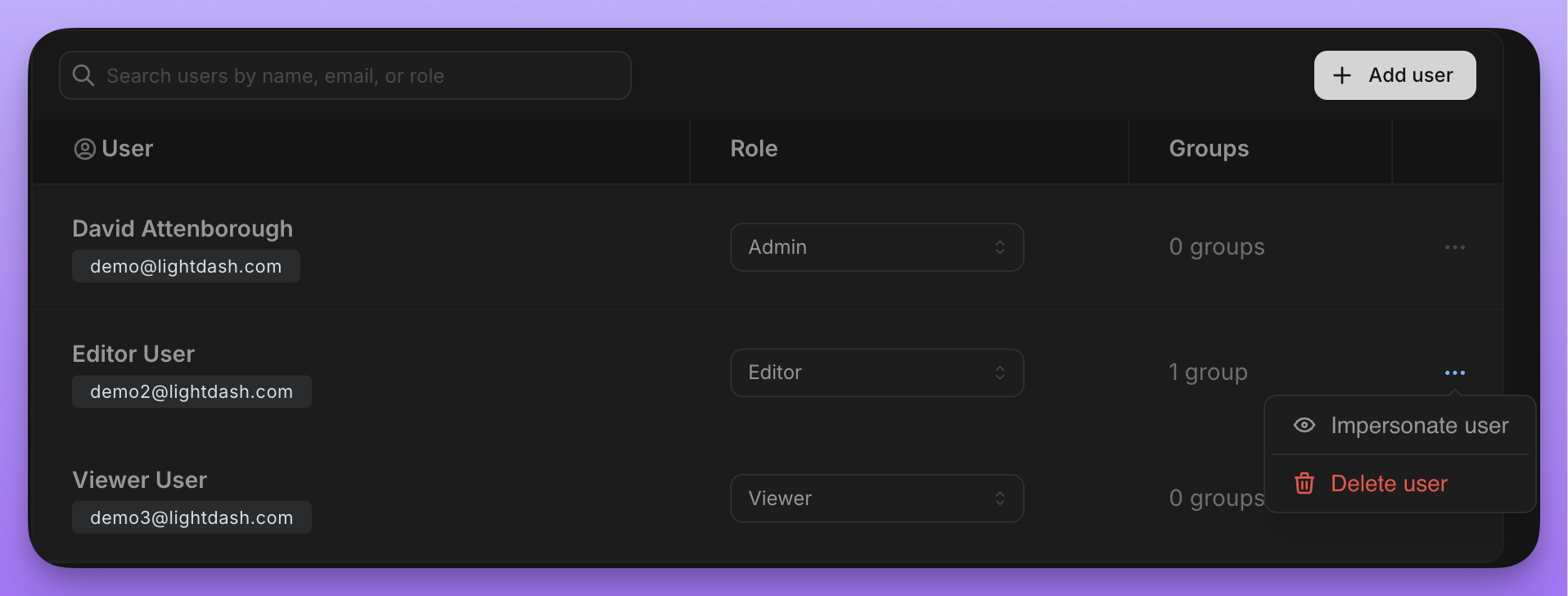 Start impersonating a user